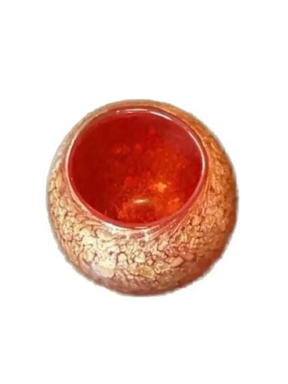 Hand Blown Art Glass Red and Gold Flecked Sphere Vase, approx 6” tall